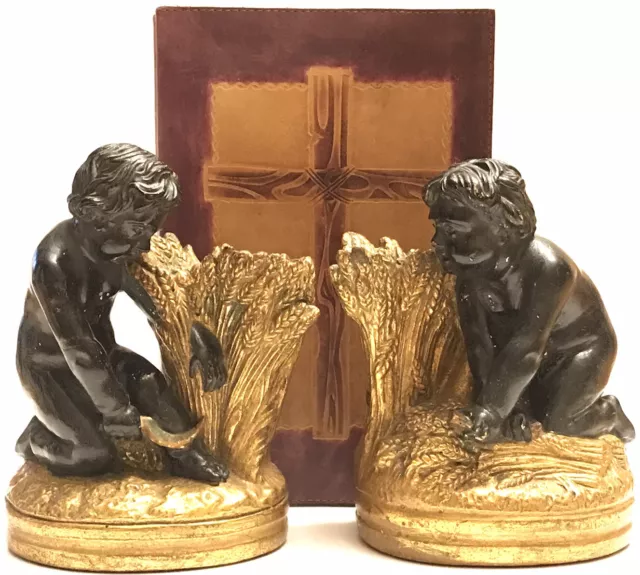 Putti Cherub Borghese Classical Roman Italian Style Bookends Plaster/Gesso Rare