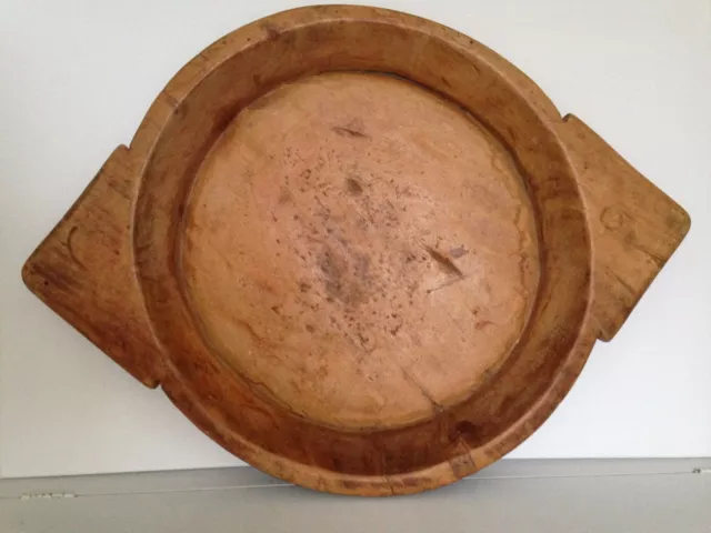 Antique huge hand carved wood serving tray, plate, bowl, chapati platter 72 cm