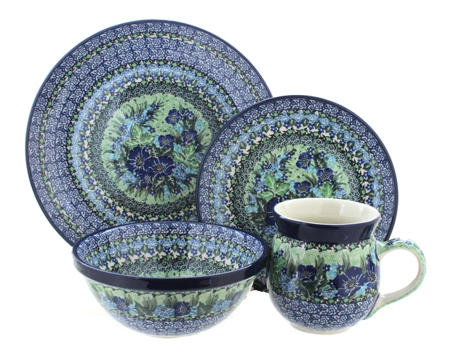 Blue Rose Polish Pottery Sapphire Fields 4 Piece Place Setting - Service for 1