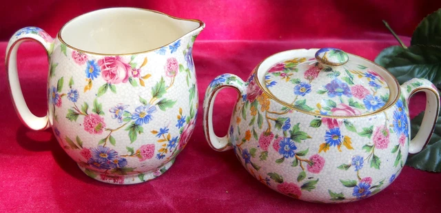 Royal Winton Grimwades Old Cottage Chintz Countess Creamer Sugar Vintage #9632