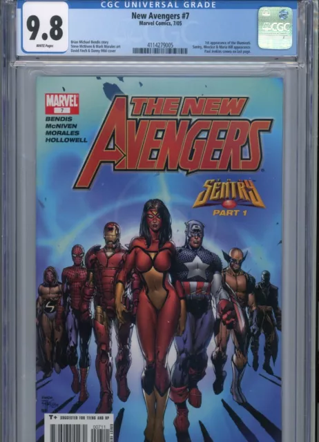 New Avengers #7 Mt 9.8 Cgc White Pages Bendis Story Finch 1St App. Of Illuminati