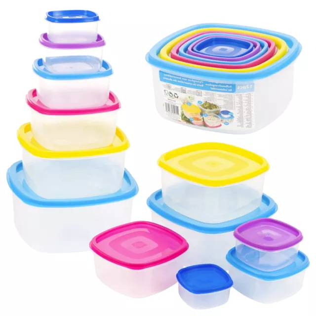 12 Piece Plastic Food Storage Containers Set Colour Lid Reusable Microwave Safe