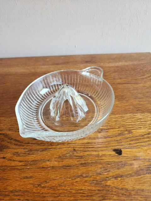 Vintage Ribbed Clear Depression Glass Reamer Juicer Tab Handle 8 in
