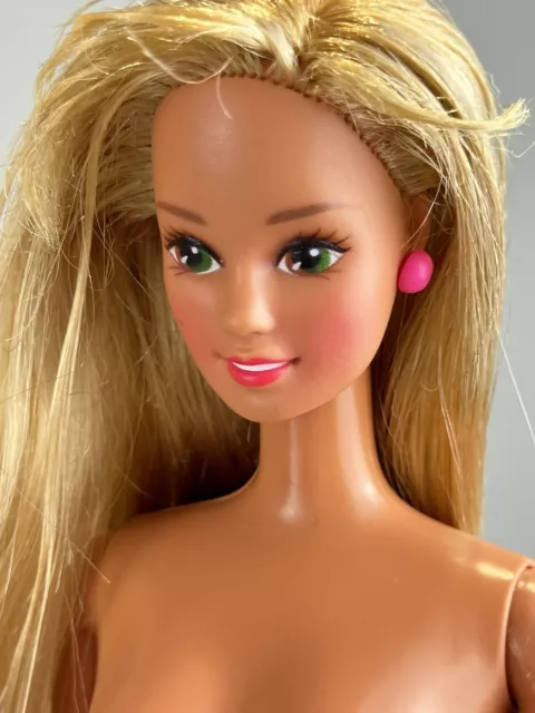 Vintage Nude Barbie Doll 1990 Long Blonde Hair Brown Green Eyes Cute