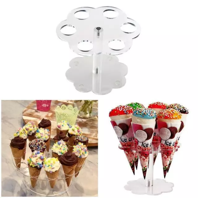 16-Hole Round Acrylic Ice Cream Cone Dessert Holder Display Stand Banquet Shelf 2