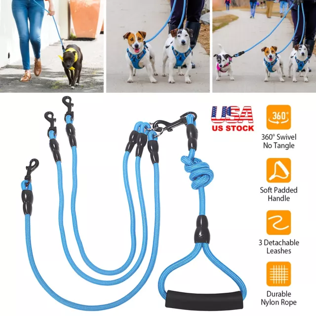 3 Way Nylon Dog Leash Triple Pet Coupler Lead for 3 Dogs Walk with Handle 4.6ft