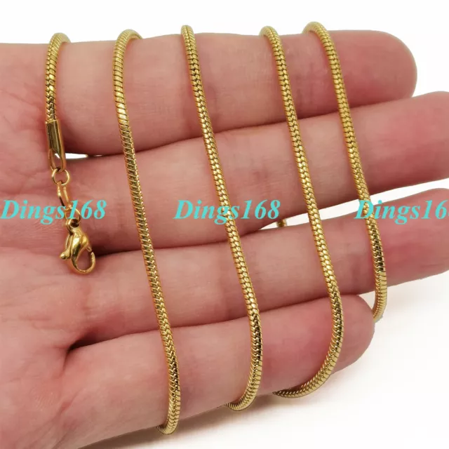 18K Yellow Gold Filled Classic Snake Chain Necklace 16/18/20/22/24/26/28-38 inch 2