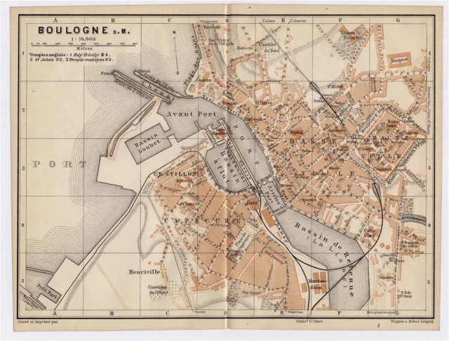 1905 ANTIQUE CITY Map Of Boulogne-Sur-Mer / Pas-De-Calais / France $22. ...