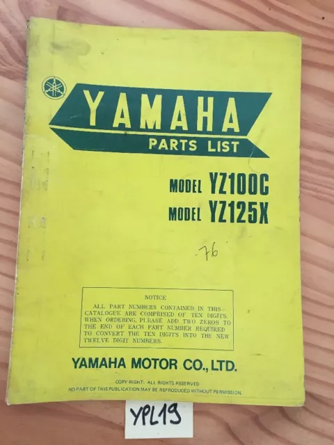 Yamaha YZ100C YZ125X YZ 100 125 catalogue pièces détachées parts list moto 1976