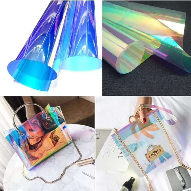 3D Holographic Mirrored Iridescent Vinyl Faux Leather Bag Fabric Bow Craft Cloth