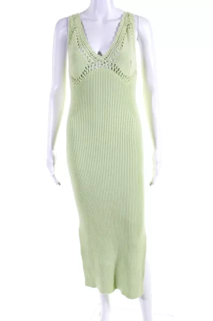 10 Crosby Derek Lam Womens Rib Knit Crochet Midi Sheath Dress Light Green Small