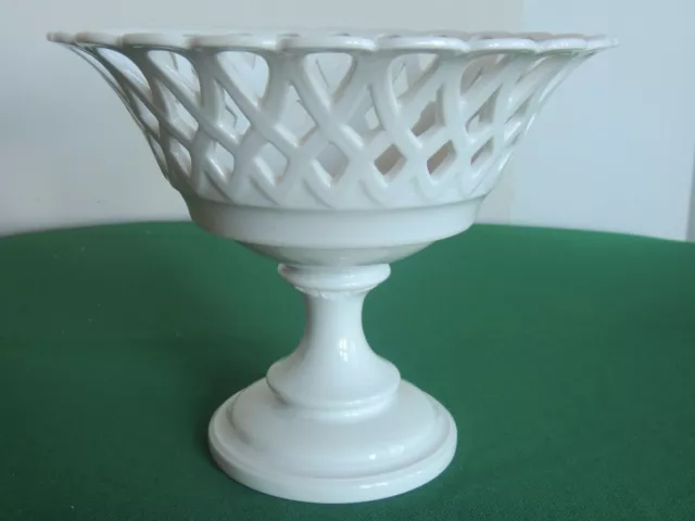 Antique Paris Porcelain White Reticulated Pierced Pedestal Compote Center Bowl