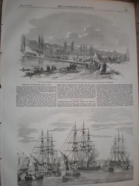 Pontoon bridge building experiment at Joinville-le-pont France 1854 old  print