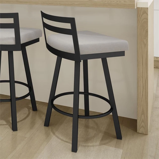 Amisco Derek 26 In. Swivel Counter Stool - Light Grey Polyruethane / Black Metal