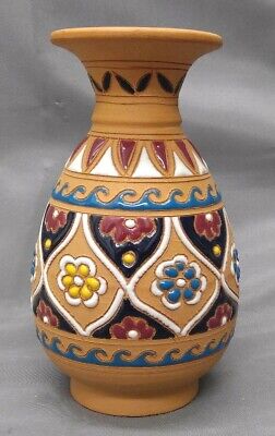 Vintage Handmade Greek Signed Terra Cotta Art Pottery Vase Greece