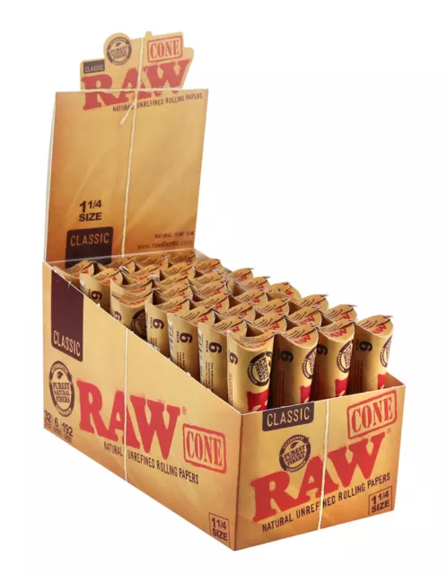 Raw Natural Unrefined 1-1/4 Pre Rolled Cones--32/6pk per box