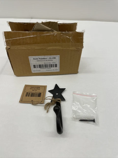 Hand Forged Black Wrought Iron Coat Robe Star Hooks Lot of 4