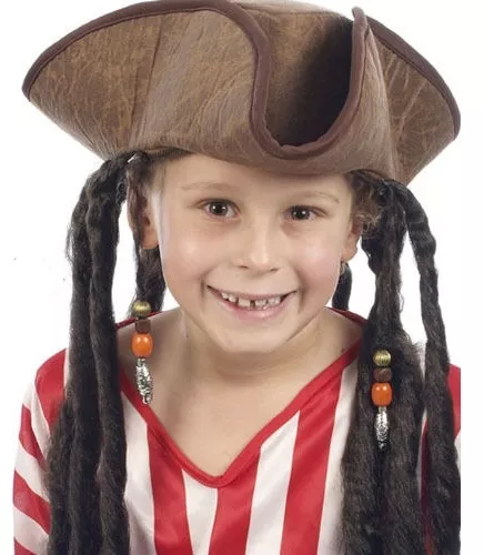 Bambini Pirata Jack Sparrow Bucaniere Stile Cappello Con Rasta Capelli H38 520