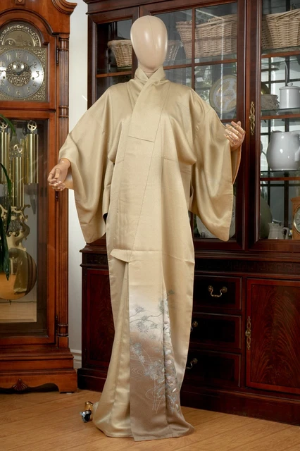 Dear Vanilla Japanese Silk Homongi Kimono Women's Authentic Japan Vintage Mint