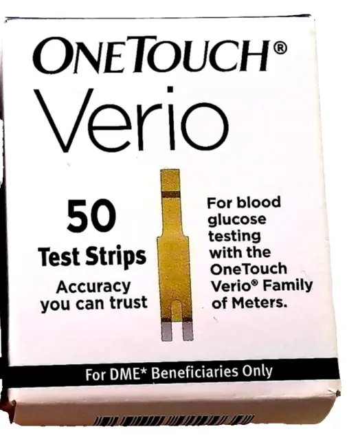 TIRAS REACTIVAS OneTouch 50 VERIO ~ Tiras reactivas de glucosa en sangre para diabetes 1/21 ~ SELLADAS