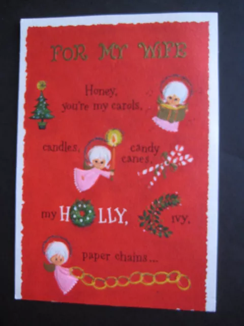 1969 vintage greeting card Hallmark 3-Panel Drop-Down CHRISTMAS To Wife Angels