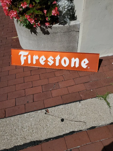 c.1970s Original Vintage Firestone Tires Sign Metal Embossed Gas Oil Goodyear c.1970s Original Vintage Firestone Tires Sign Metal Embossed Gas Oil Goodyear