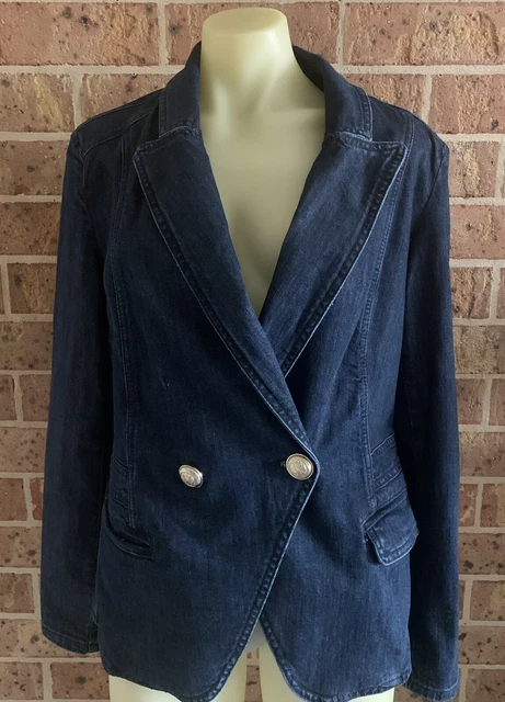 DECJUBA DENIM JACKET BLAZER Size 14 Stretch Dark Blue 39.90