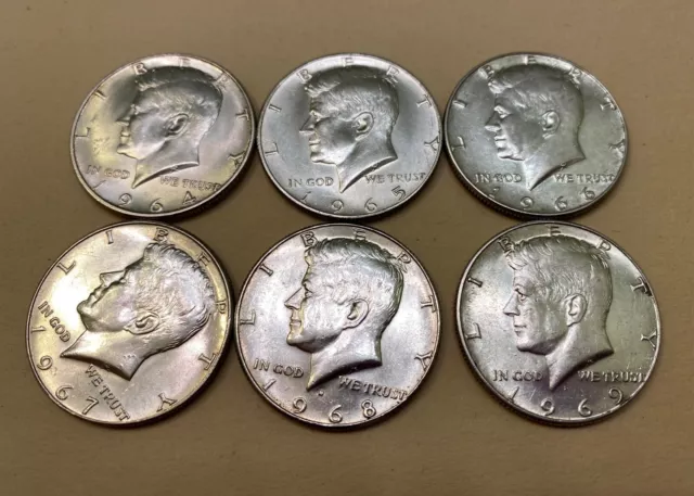 Liberty SILVER Kennedy Half Dollar fifty cents Coin Series of SIX