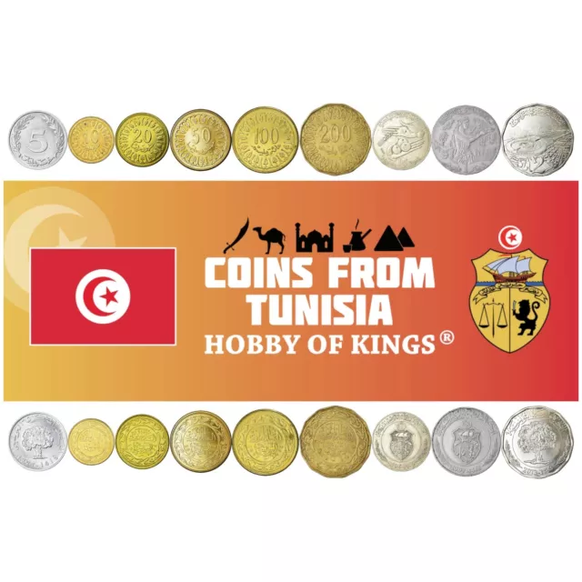 Tunisian 9 Coin Set 5 10 20 50 100 200 Milliemes 1/2 1 2 Dinars | 1996 - 2021