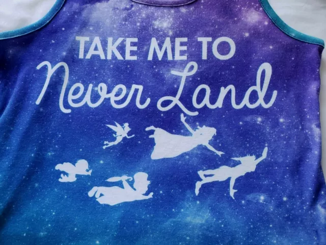 Disney Take Me To Never Land Tank Top Peter Pan Tinkerbell Blue Woman's Small S 2