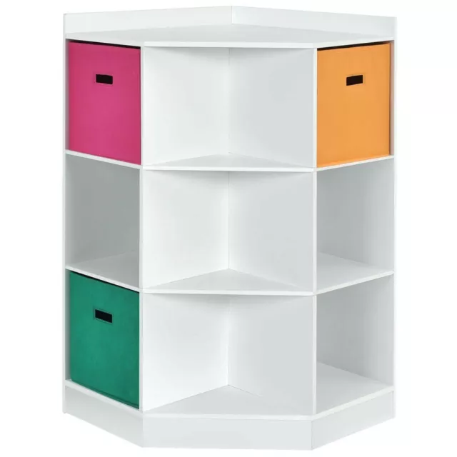 Costway 3-Tier Kids Storage Shelf Cubes W/3 Baskets Corner Cabinet White Boxed