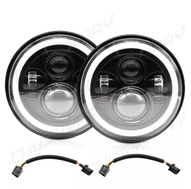 Pair 7" Round Halo Angel Eyes LED Headlights Hi/Low Beam Fit VW Golf Mk2 83-92