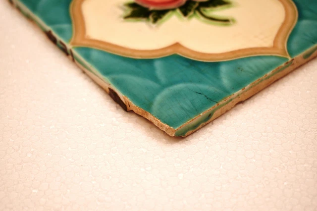 Antique Tile Japan Majolica Art Nouveau Porcelain Floral Rose Architecture "J71 4