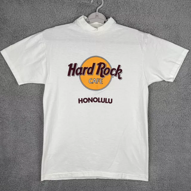 Vintage Hard Rock Cafe Shirt Mens Large White Honolulu Hawaii 90s Single Stitch