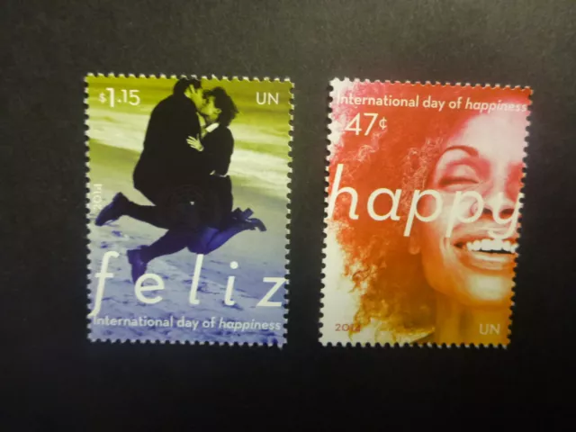 UNITED NATIONS- NEW YORK 2014 Int DAY OF HAPPINESS SET 2 MINT STAMPS