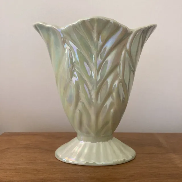 Vintage Raynham Australian Ceramic Art Deco Green Lustre Ware Iridescent Vase 51