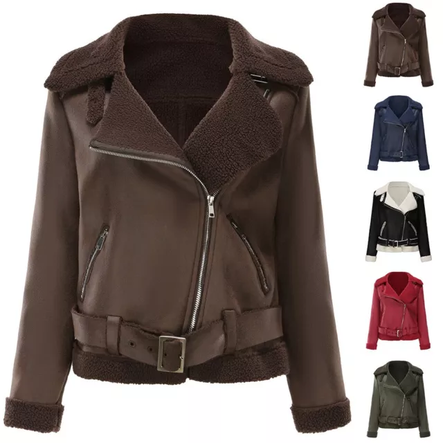 Women's Warm Top with Fur Lapel Thickening Winter Motorcycle Retro Jacket
