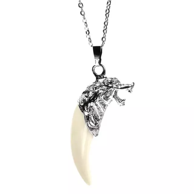 Collana Pendente Modello Dente Di Lupo Gioielli Regolabile Argento Bianco