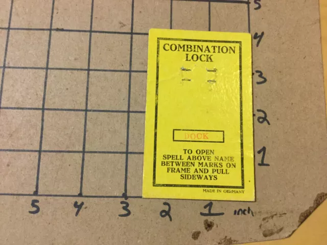 Vintage PUZZLE TRICK: card only -- COMBINATION LOCK made in Germany