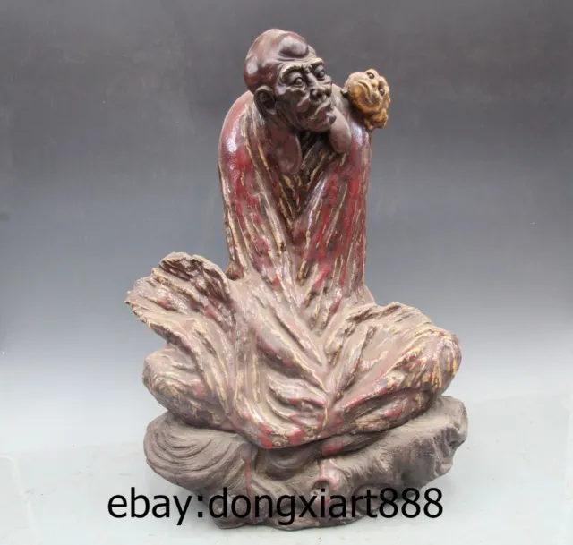 25" Tibetan Wucai Porcelain Bodhidharma Master Of Zen Arhat Dharma Toad Statue