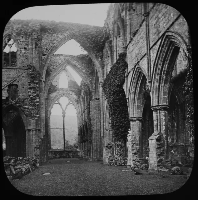 EARLY Magic Lantern Slide TINTERN ABBEY INTERIOR C1888 PHOTO WALES MONMOUTHSHIRE