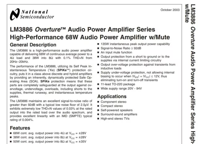 LM3886T Audio Power Amp IC TI/NS original (UK stock) New 3