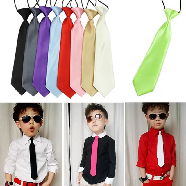 Kids Children Boys Girls Classic Elastic Neck Tie For Wedding School Solid UK