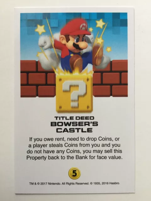 SUPER MARIO MONOPOLY Gamer Replacement Card Title Deed Bowsers Castle £ ...