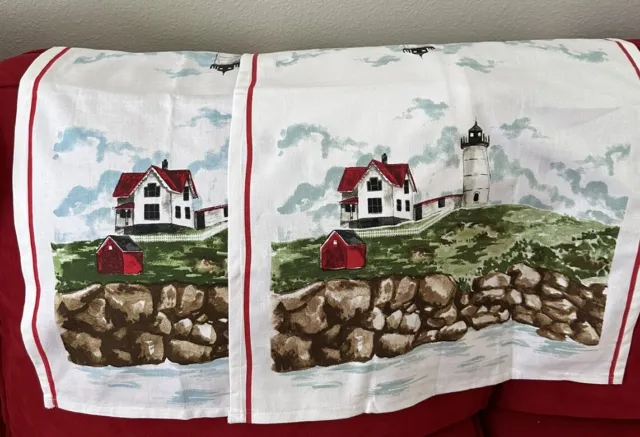 Two Nubble lighthouse Cape Neddick Maine Tea Towels New