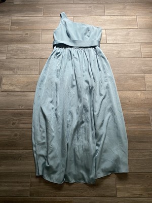 WHITE by VERA WANG satin one shoulder dress Dusty Sage Size 14 FLAW: Stains