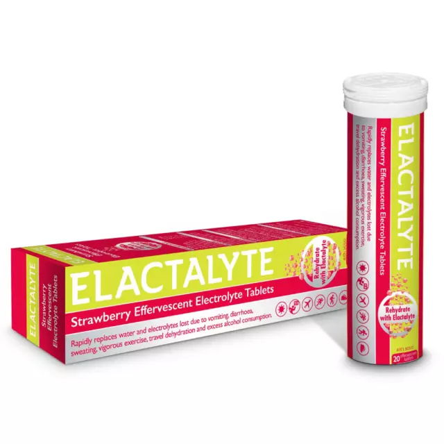 Elactalyte Electrolyte Effervescent 20 Tablets - Strawberry Flavour Rehydration