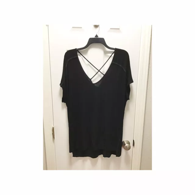 Michael Stars Womans Criss Cross Back Ribbed Top One Size Long Sleeve