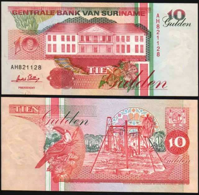 Suriname (Dutch Guiana)10 Gulden 1996 Unc Banana Harvesting At Center Right,Cent