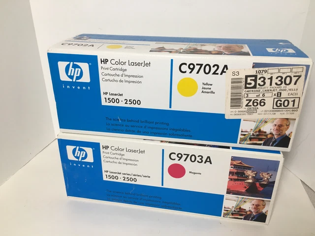 Lot  2 Genuine HP Color LaserJet 1500 2500 Printer Cartridge C9702A C9703 New
